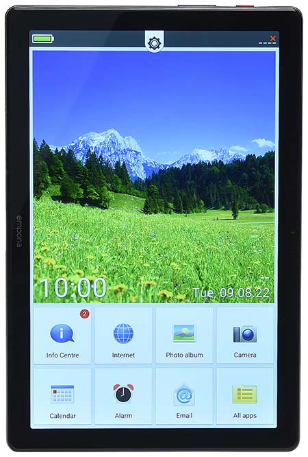 De Emporia tablet in verticale positie